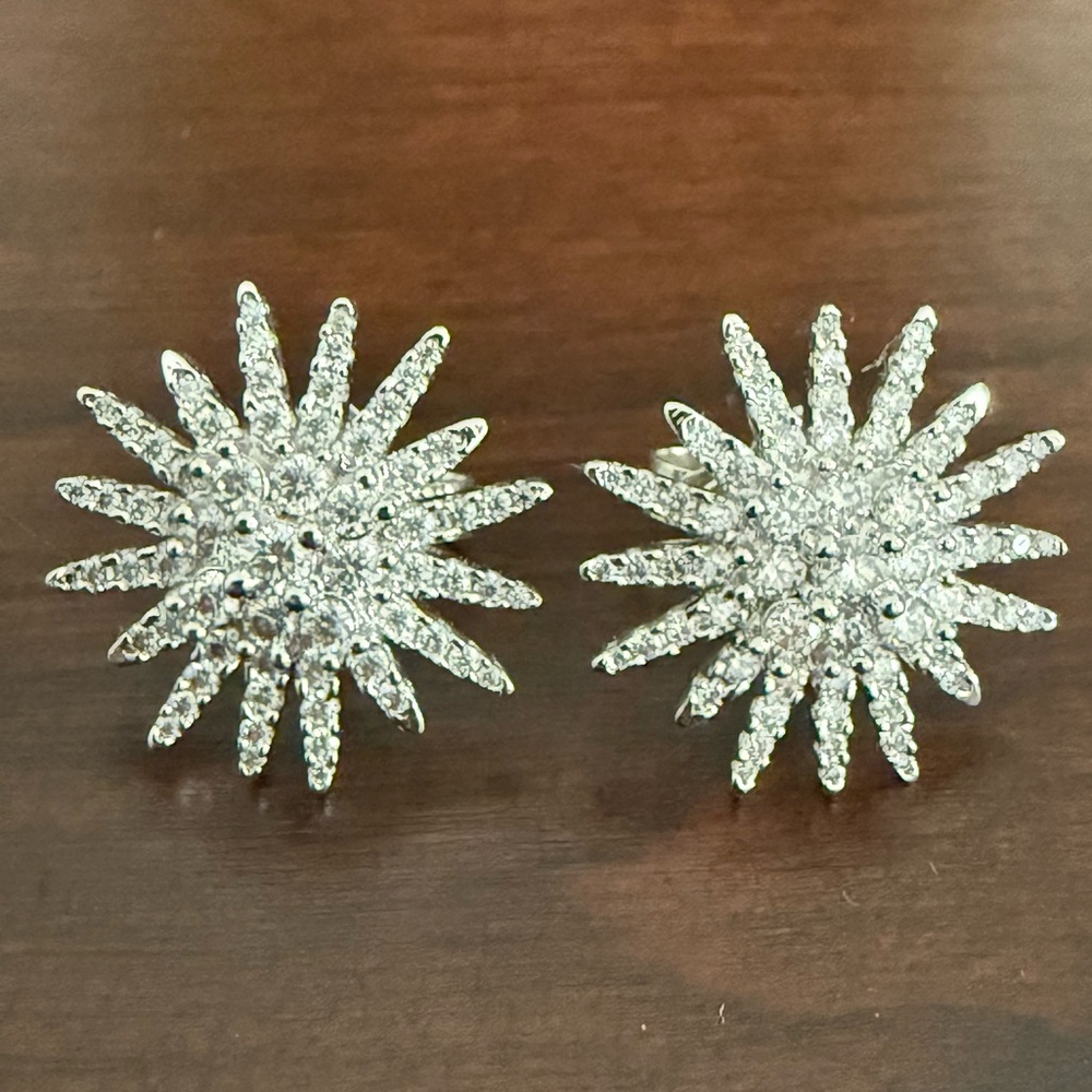 Starburst Star Cluster Earrings Moissanite & Sterling Silver 19mm